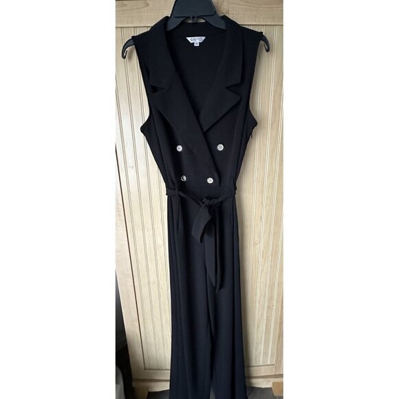Nanette Lepore Womens Sleeveless Wide Leg V Neck Collared Jumpsuit Black Size 14 - Picture 7 of 7